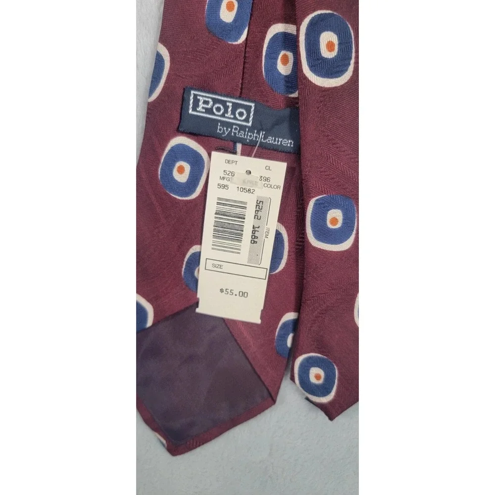 Polo Ralph Lauren‎ Mens Burgundy Blue Bullseye Geometric Silk Necktie NWT